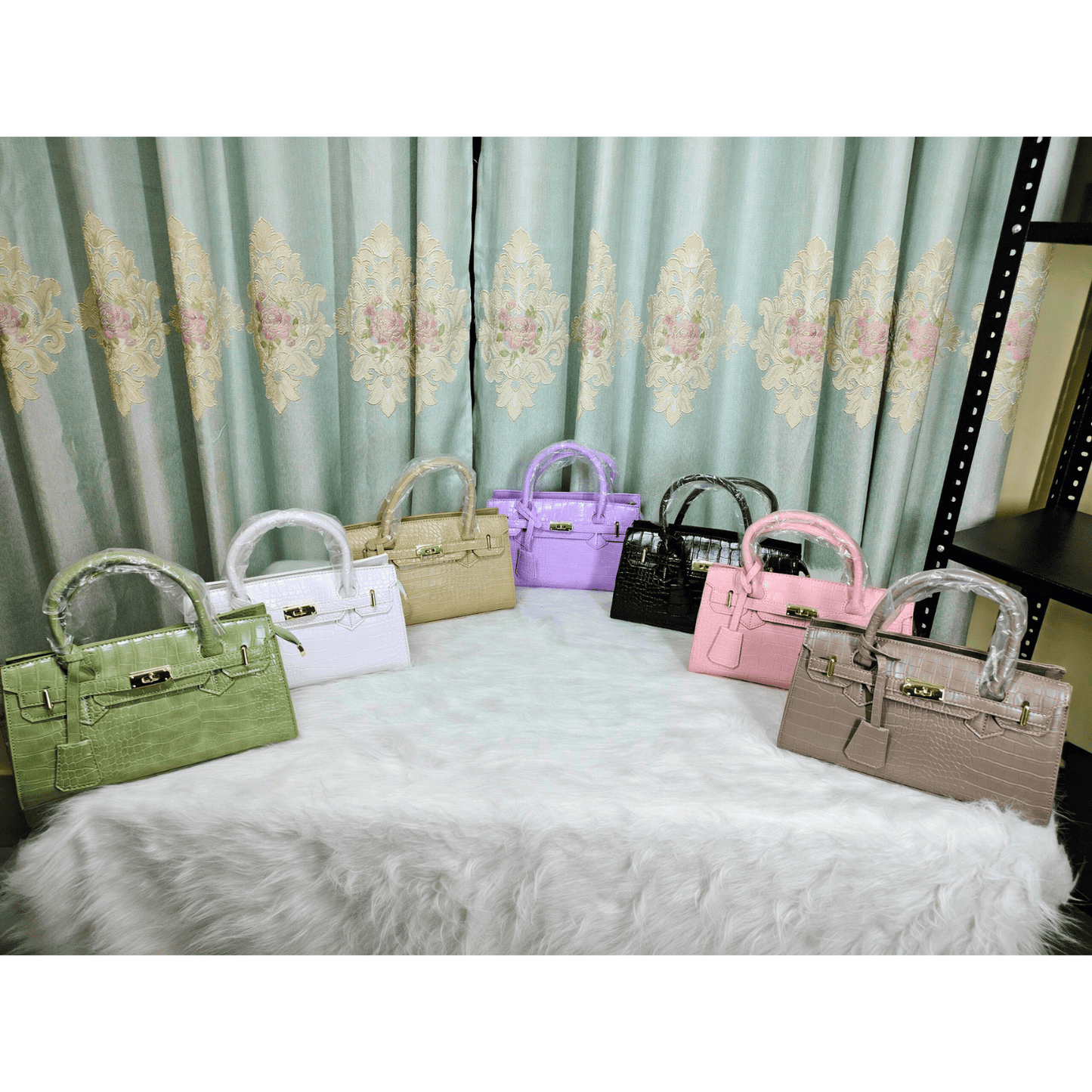 Elegant Croc Texture Top Handle Handbag