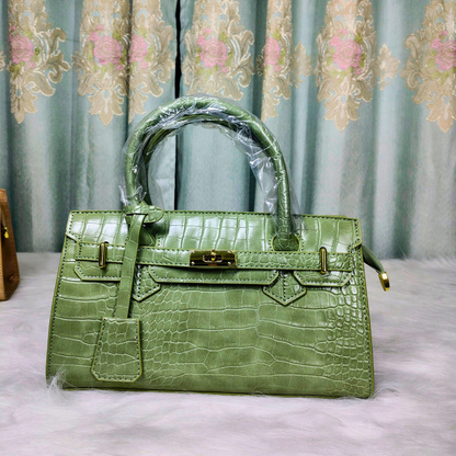Elegant Croc Texture Top Handle Handbag