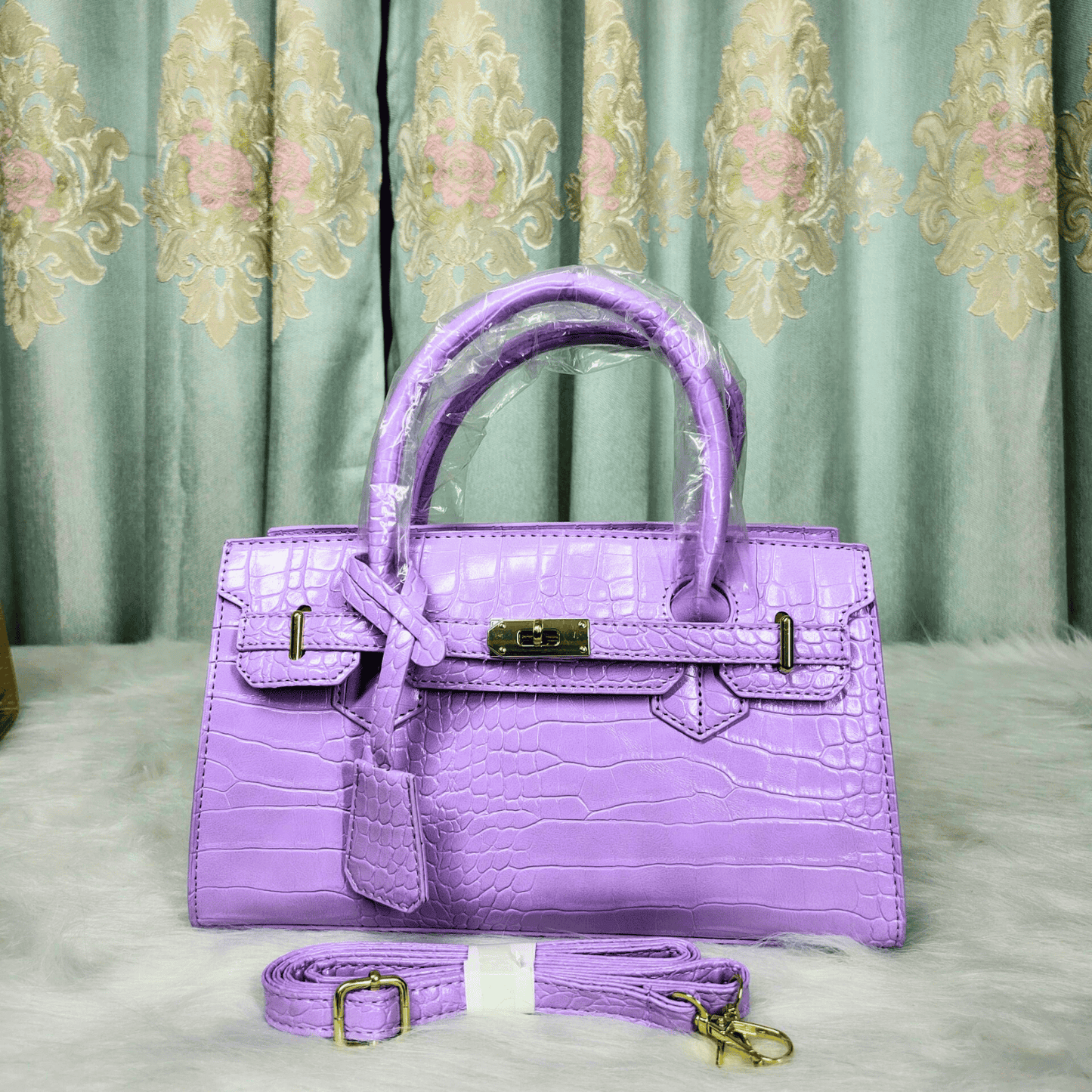 Elegant Croc Texture Top Handle Handbag