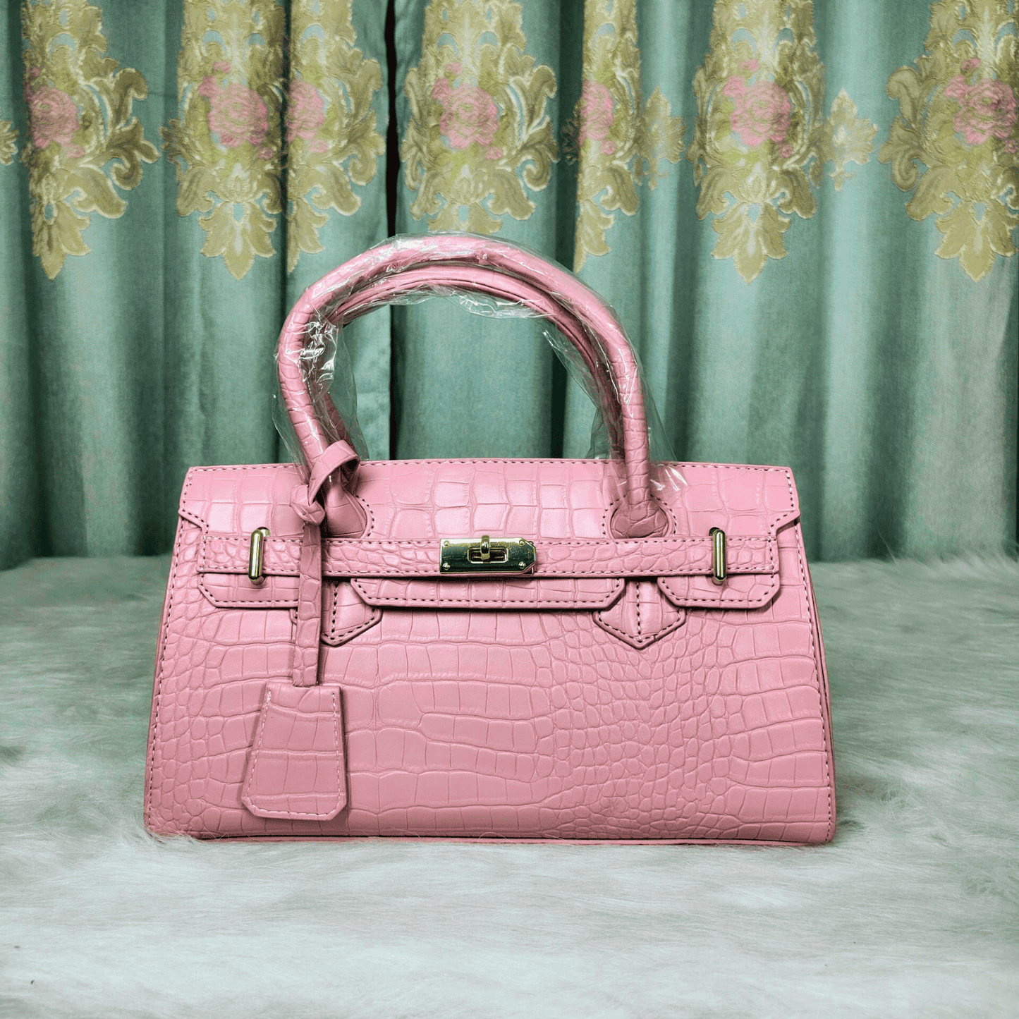 Elegant Croc Texture Top Handle Handbag