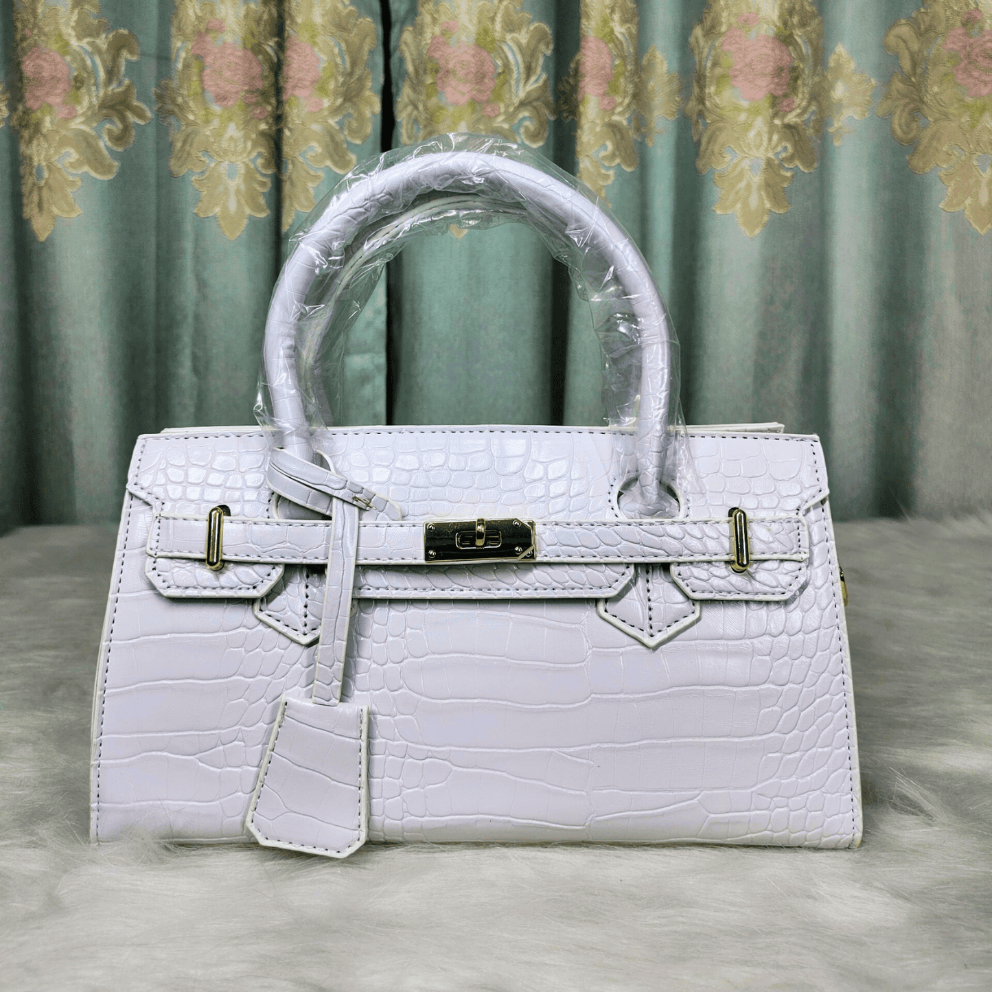 Elegant Croc Texture Top Handle Handbag