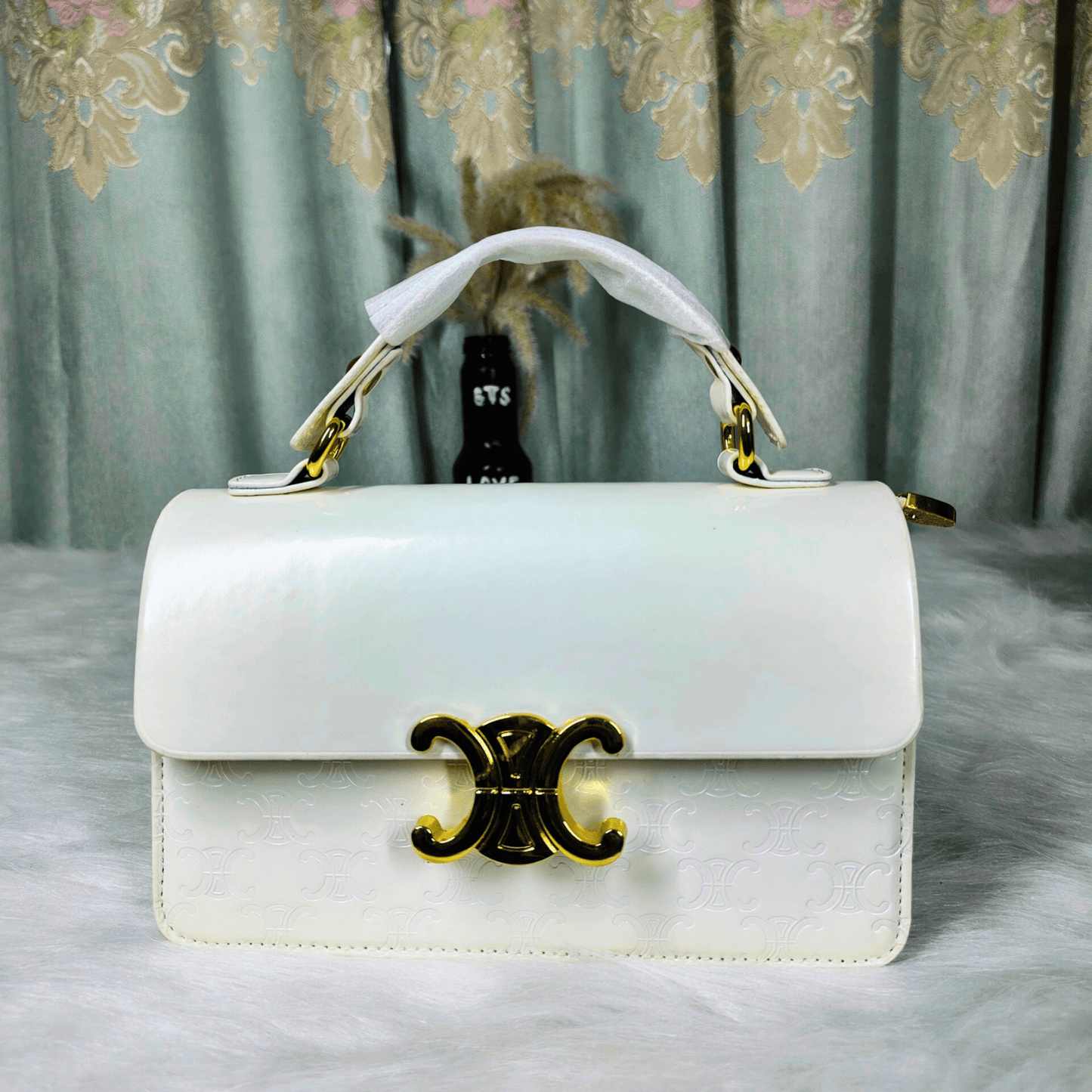 Elegant Top Handle Flap Handbag with Gold Lock Detail