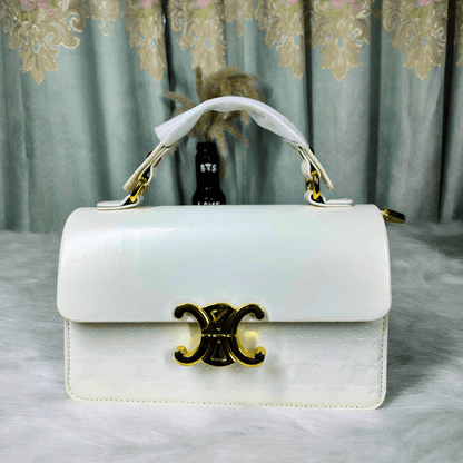 Elegant Top Handle Flap Handbag with Gold Lock Detail