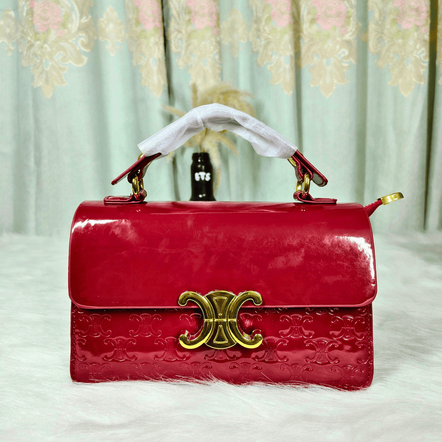 Elegant Top Handle Flap Handbag with Gold Lock Detail