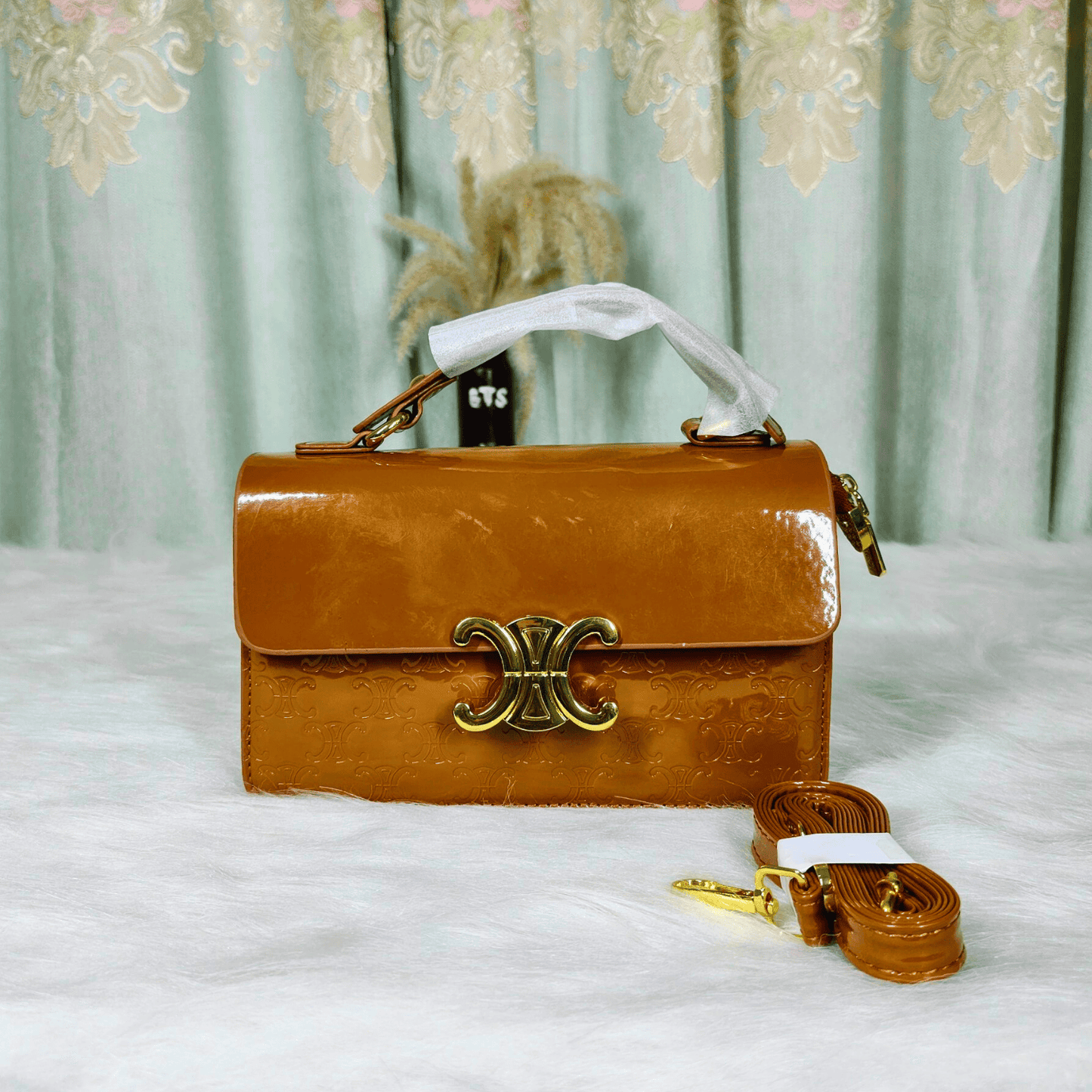 Elegant Top Handle Flap Handbag with Gold Lock Detail